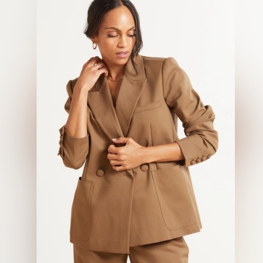 Good American Tan Double-Breasted Blazer
